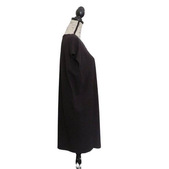 Eileen Fisher Black Boxy V-Neck, Knee Length Cotton Blend Dress, Medium - NWT - Picture 3 of 13